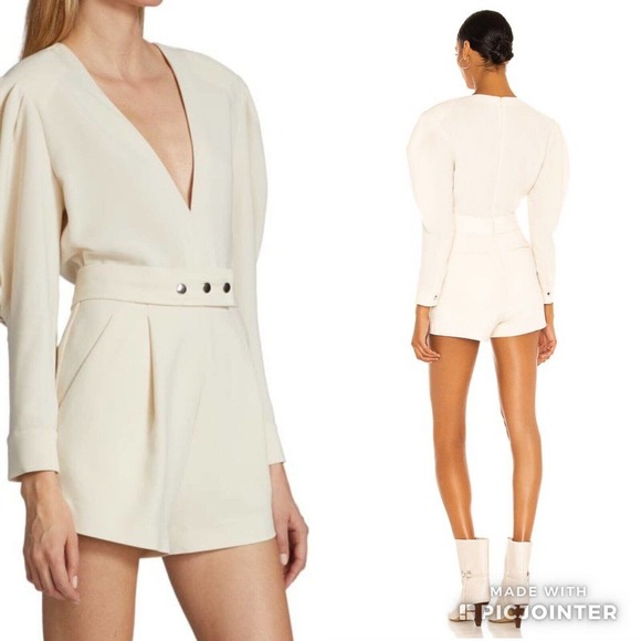 IRO Narma Beige Puff Sleeve Deep V Romper - Picture 2 of 7